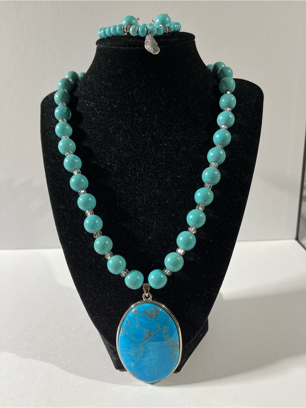 Turquoise Bead Necklace, Bracelet & Earring Set - Blue Turquoise